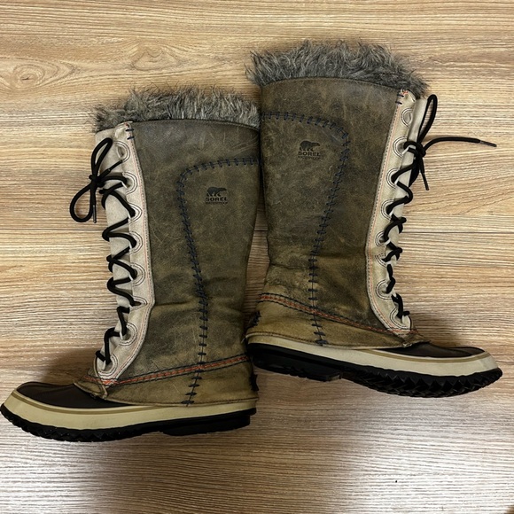 Sorel Women’s Cate The Great Brown Gray Leather Faux Fur Winter Boots Size 6 - Picture 5 of 16